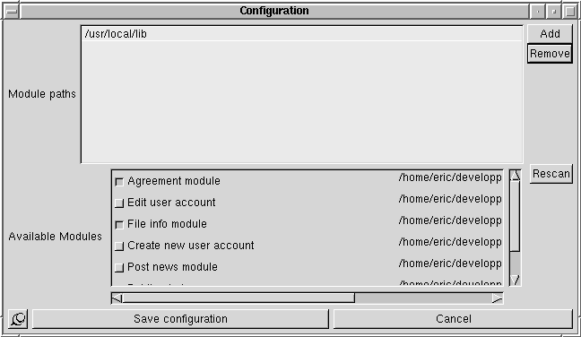 Module configuration window